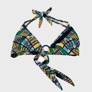 Shoshanna Swimwear Plaid Halter Bikini Top Multicolor Check Print Size S/M